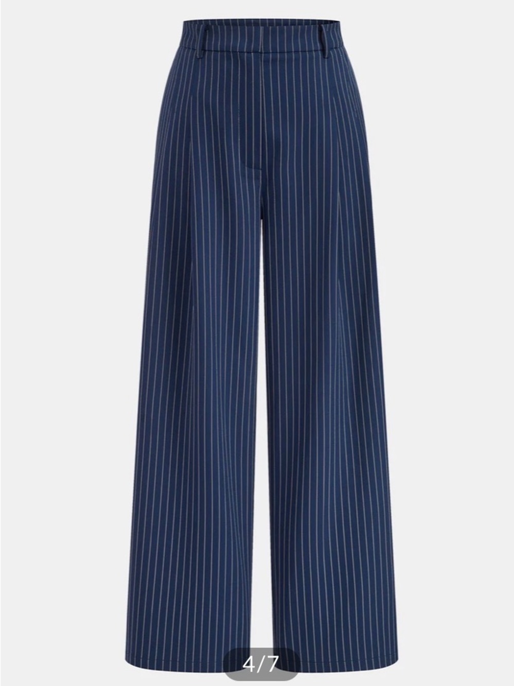 Commense Navy Pinstripe One-Shoulder Crop Top & Wide-Leg Pants Set - Picture 4 of 14